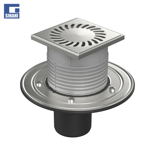 Piletë dyshemeje vertikale Ø75 me fllanxhë dhe grilë inoksi Sun