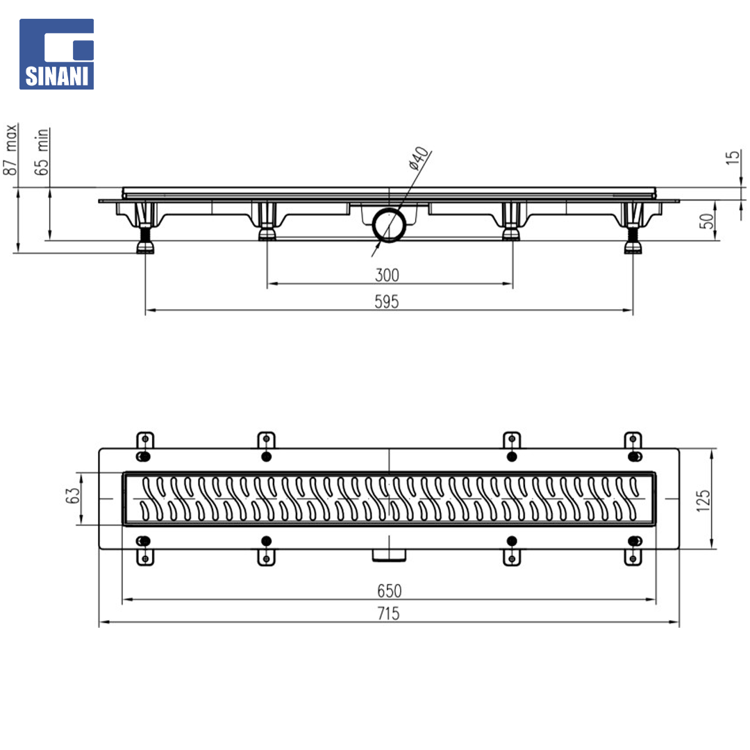 Kanalinë dyshemeje 650mm Klasik matt black