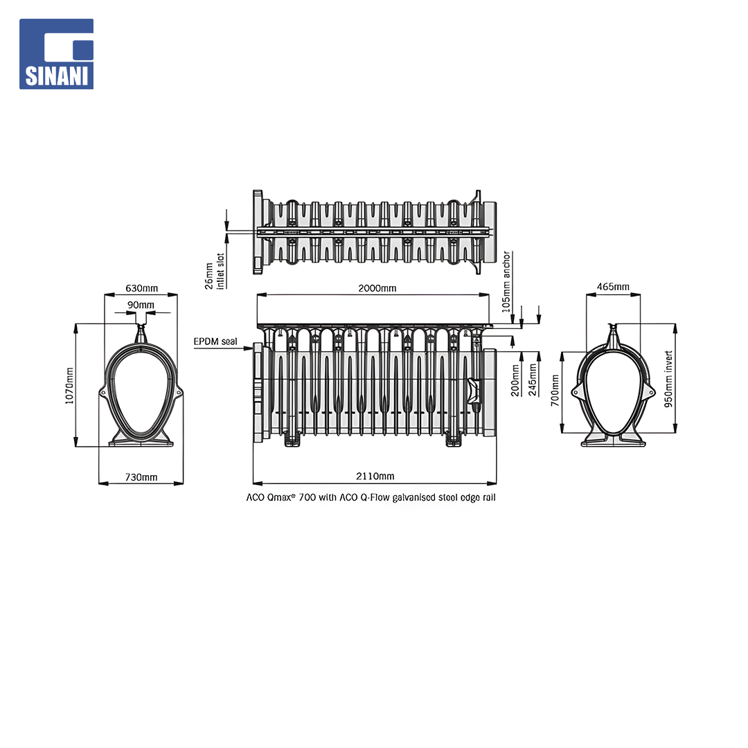 Kanal Qmax 700 A15-F900, me grilë të galvanizuar Slot Q-Flow