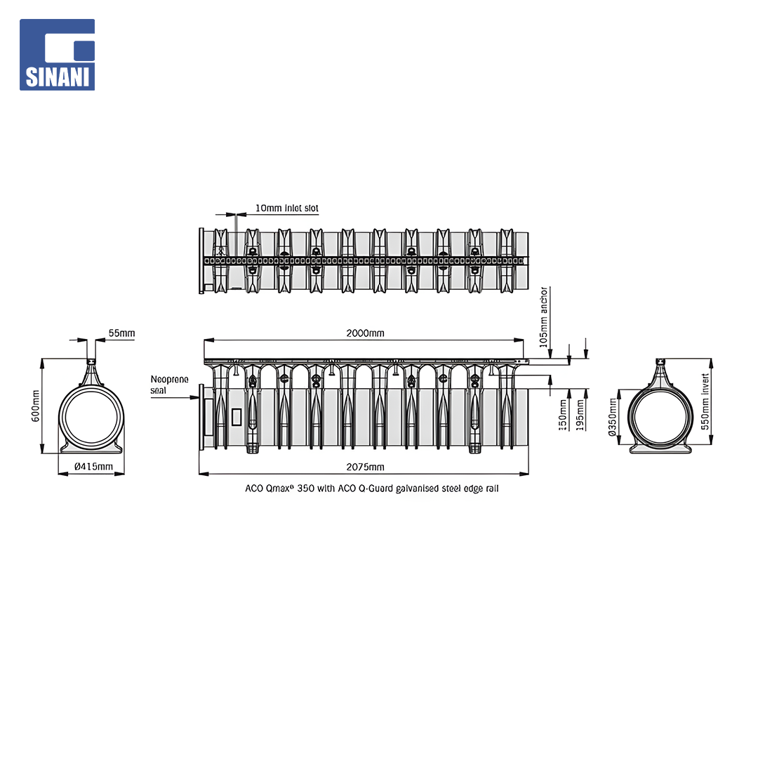 Kanal Qmax 350 plastik, A15-F900 me grilë të galvanizuar ACO Q-Guard