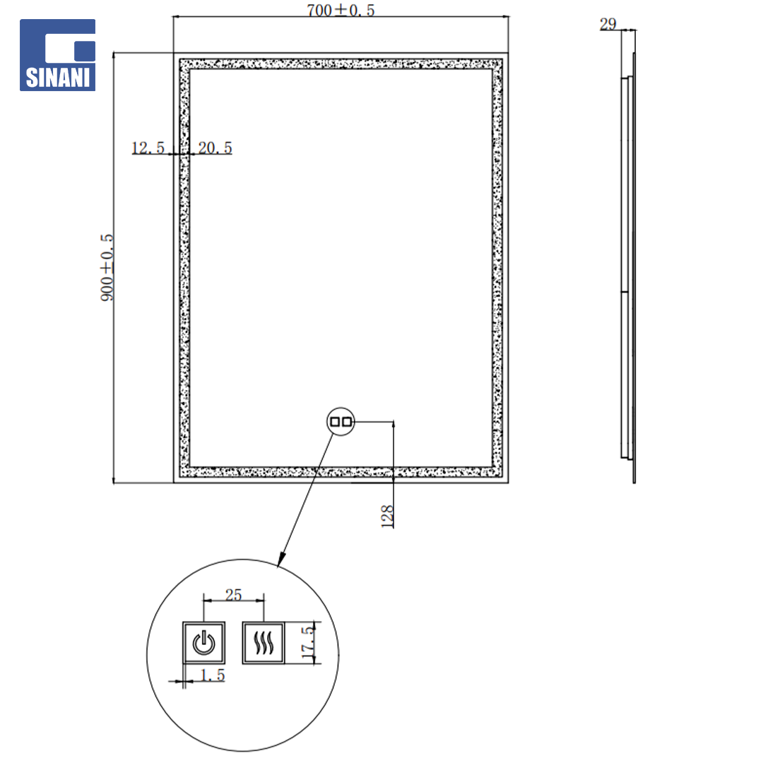 Pasqyrë LED katrore Nova tre ngjyra, anti-fog IP44