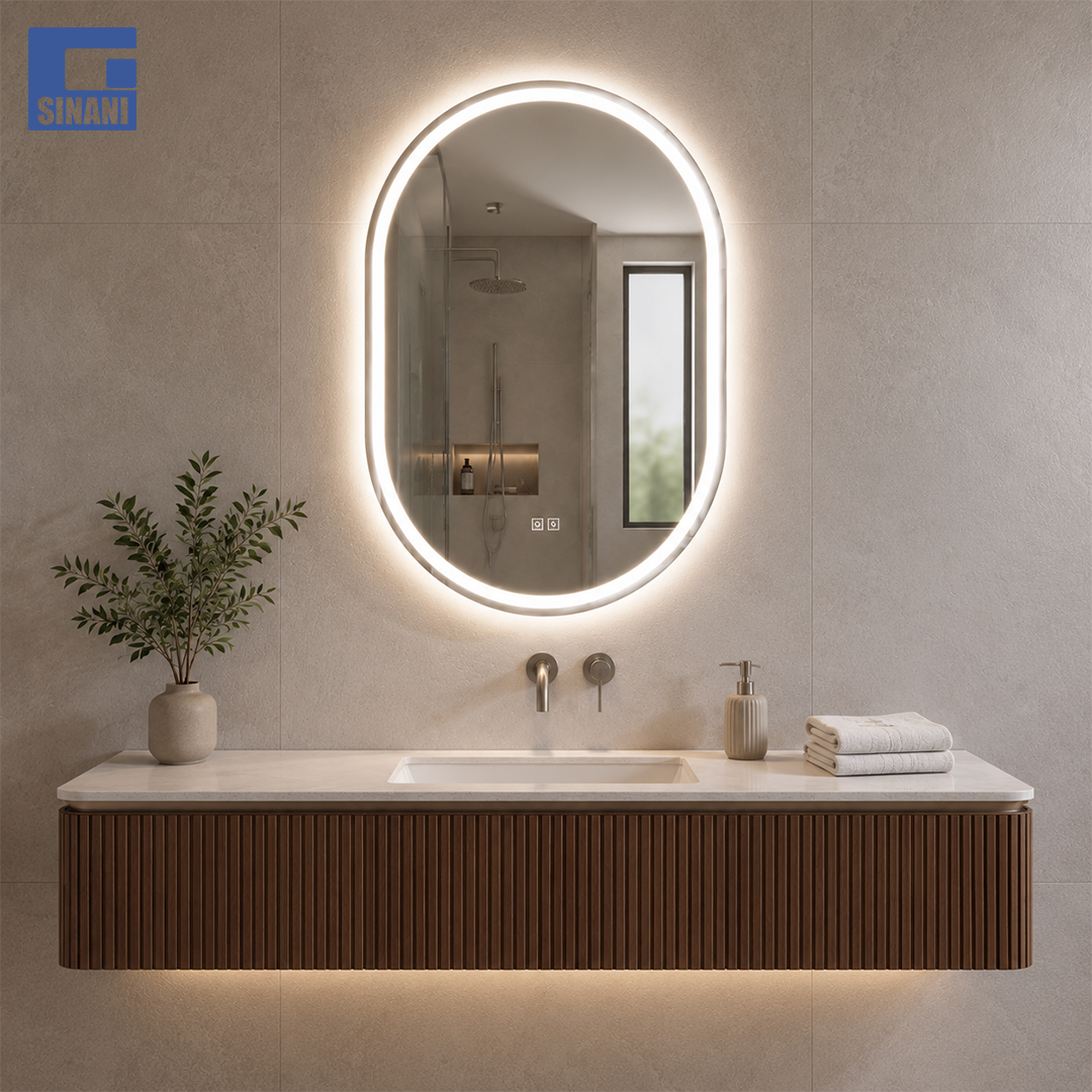 Pasqyrë LED kapsule Oval 60x80 cm, tre ngjyra, anti-fog IP44