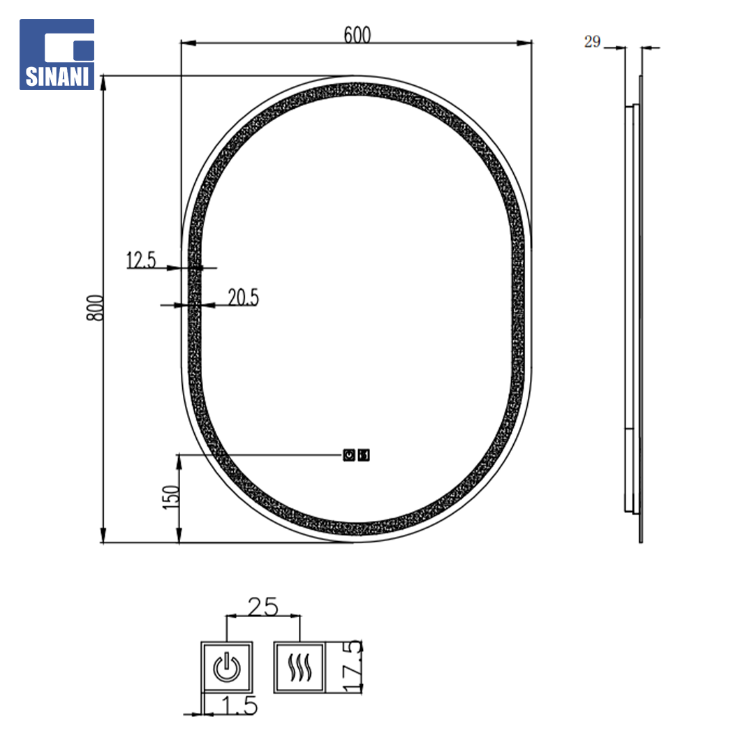 Pasqyrë LED kapsule Oval 60x80 cm, tre ngjyra, anti-fog IP44
