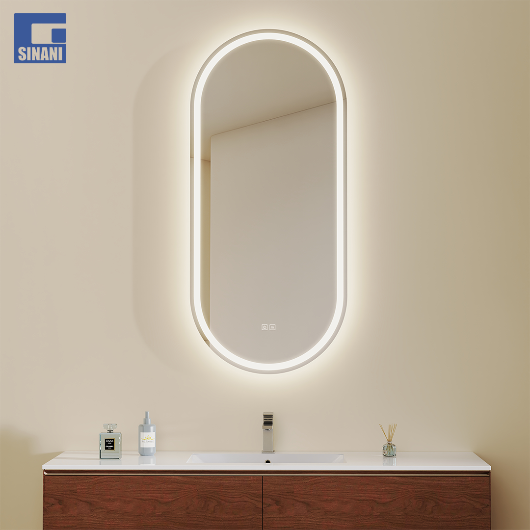 Pasqyrë LED kapsule Oval 50x110cm, tre ngjyra, anti-fog IP44