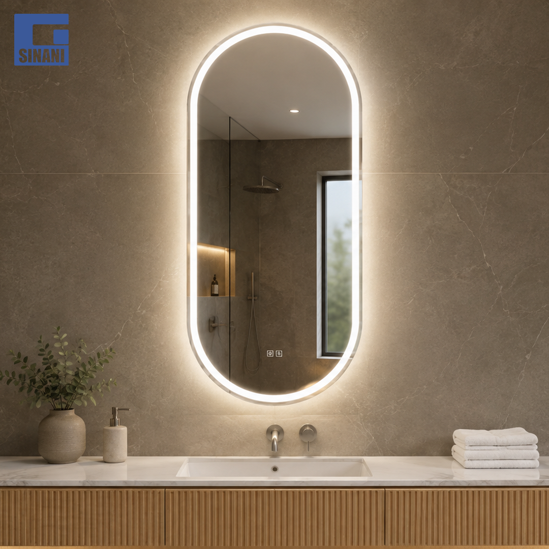 Pasqyrë LED kapsule Oval 50x110cm, tre ngjyra, anti-fog IP44