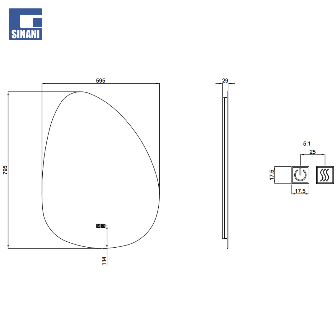 Pasqyrë LED pikë ujë Shape, me tre ngjyra, anti-fog IP44