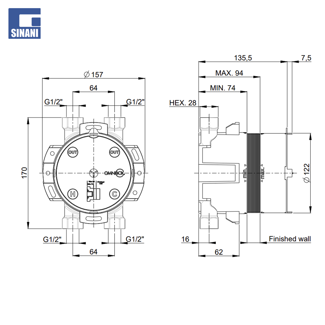Zgjatues 20mm për grup dushi Omnibox