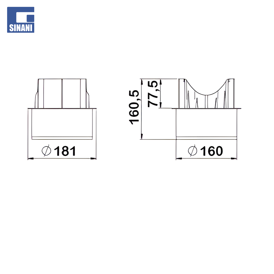 Konektorë vertikal DN150 për kanalinë Xtradrain 150