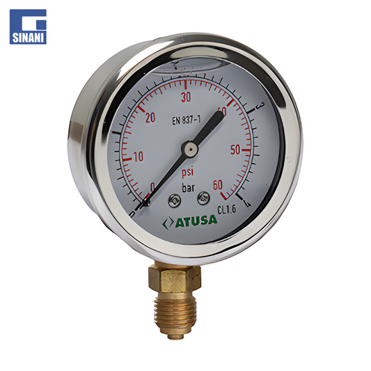 Manometër gazi me dalje poshtë