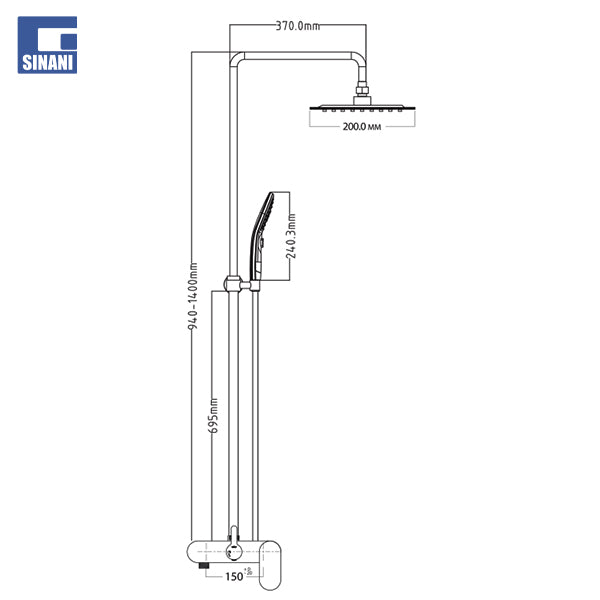 Kollonë dushi me devijator Fusion e zezë mat
