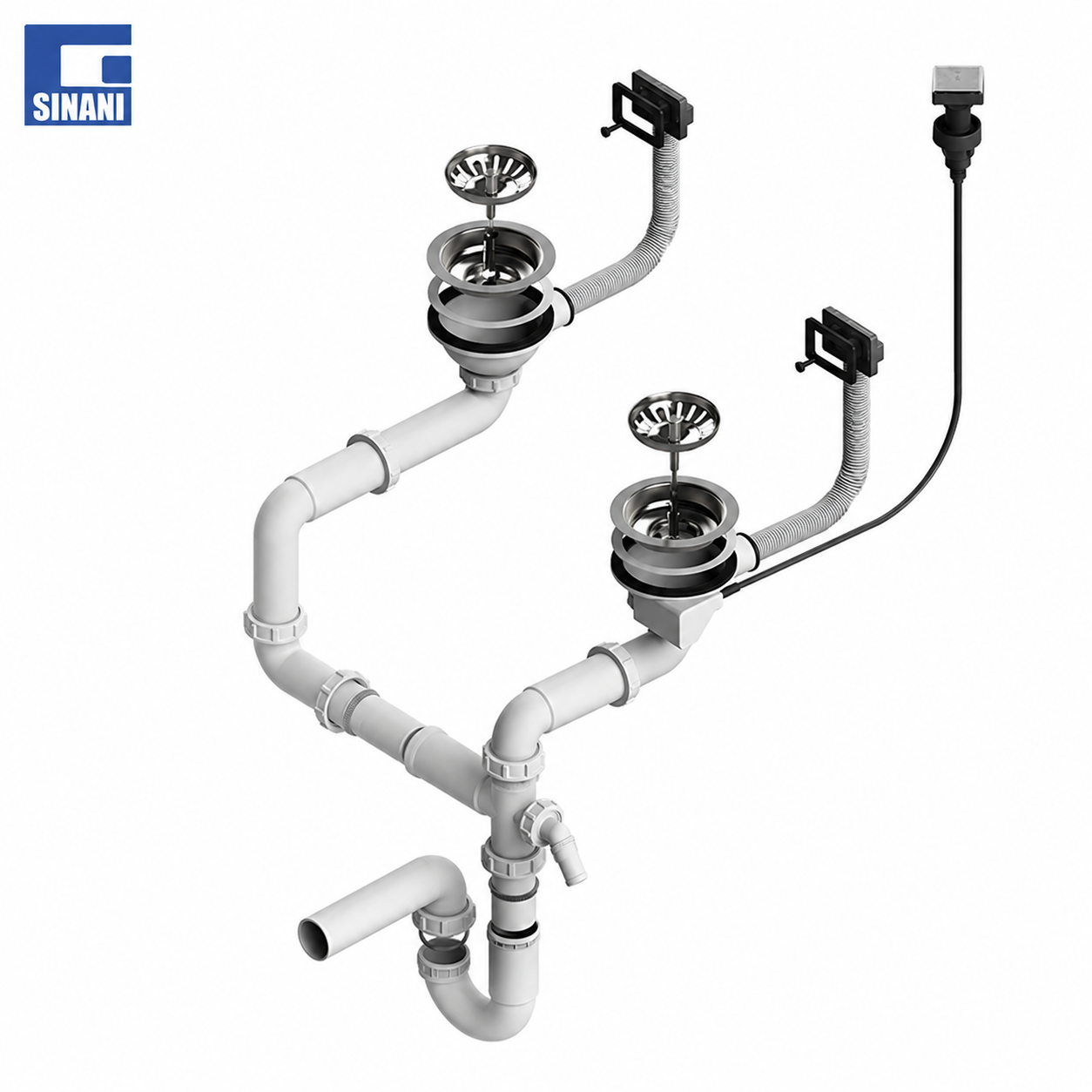 Sifon 2XQM 114-PP-114-HP për lavapjatë 2+1 Glassix UP