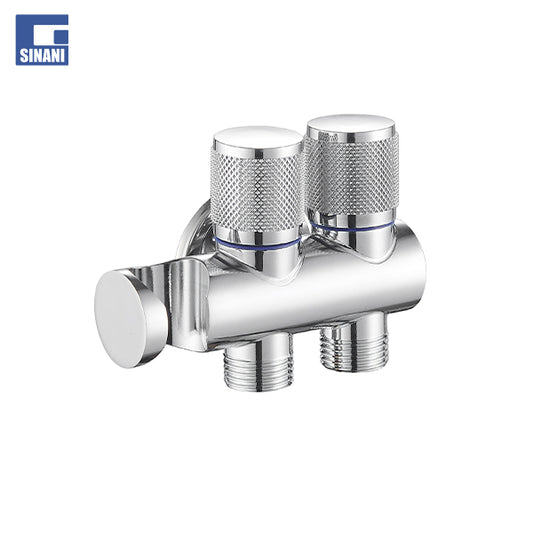 Rubinetë këndore dyshe bronzi me suport shatafi