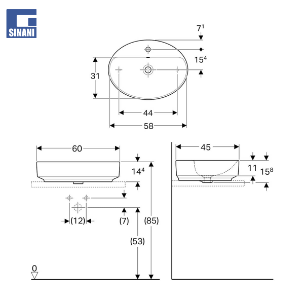 Lavaman mbi suprine VariForm Ø60 oval