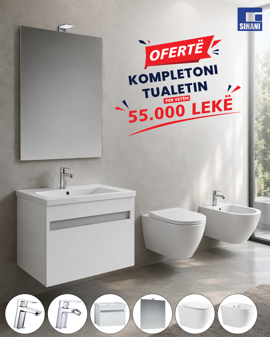 Kompletoni tualetin për vetëm 55,000 Lekë
