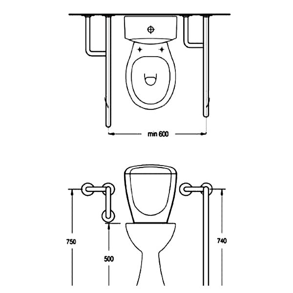Mbështetese këndore 90° për persona me aftësi të kufizuara për WC